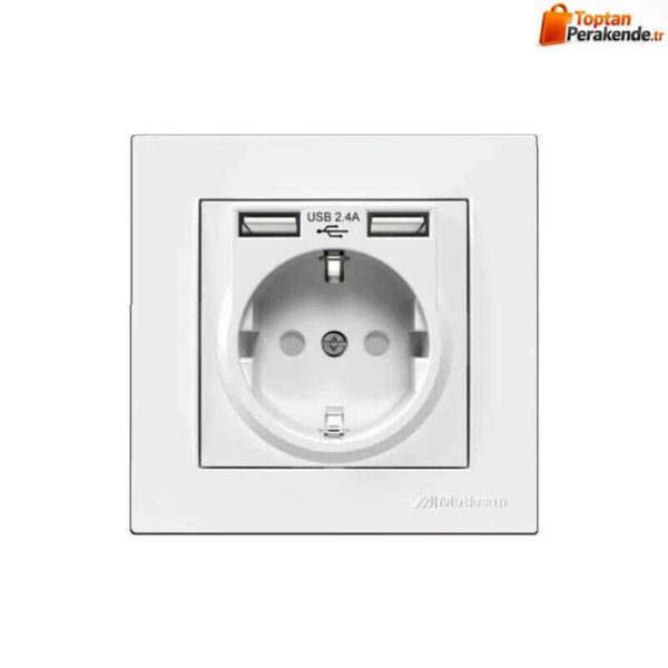 Mutlusan Rita İkili Usb li Topraklı Priz Beyaz